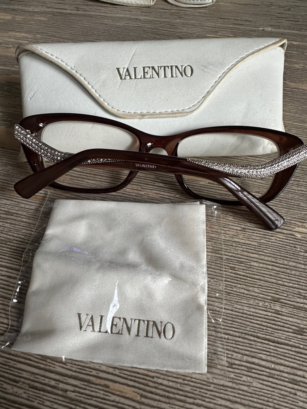Valentino Women's Dark Brown Rectangular Optical Glasses with Case